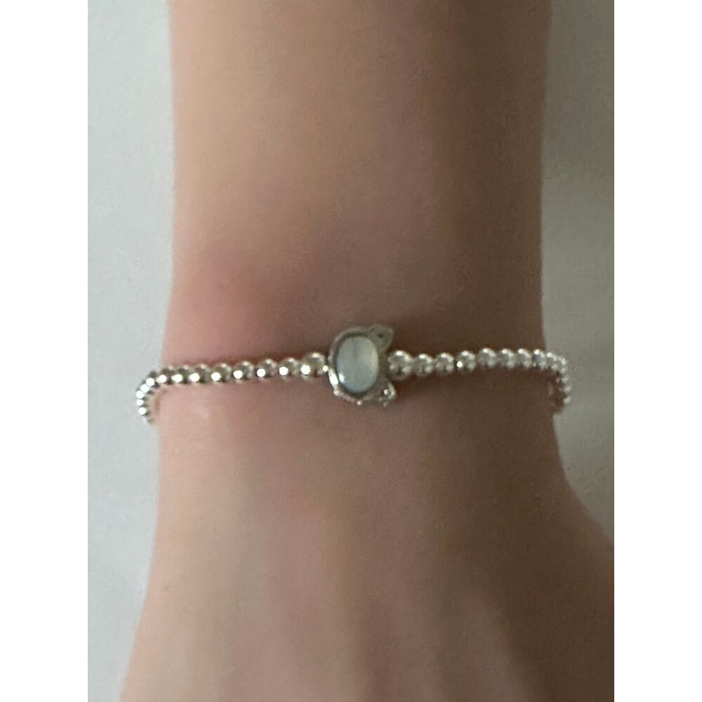 925 Sterling Silver Beaded Stretch Stacking Bracelet Cat Head Minimalist - Picture 3 of 5